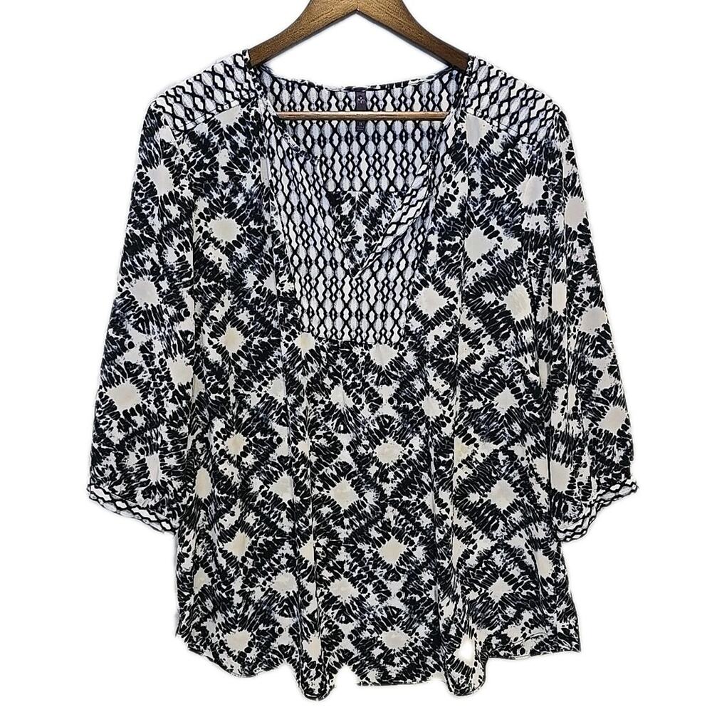 Lot 3 NYDJ Plus Size 1X Pintuck Peasant Blouse Tops Mixed Prints 3/4 Sleeve Boho - Picture 3 of 14